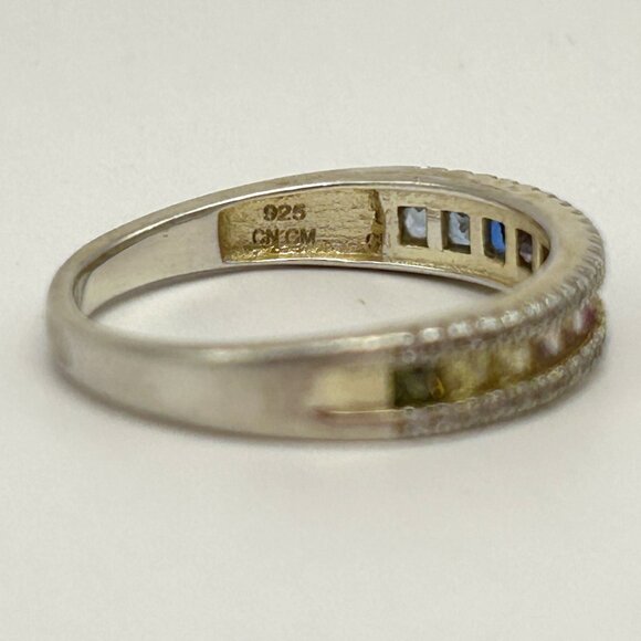 Sterling Silver Multi-Gem Eternity Band Ring Ruby Emerald Aqua Diamond Size 8.25 - Picture 5 of 9